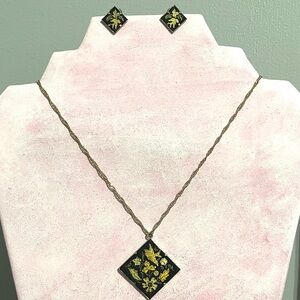 Vintage Damascene necklace and earrings set clip on